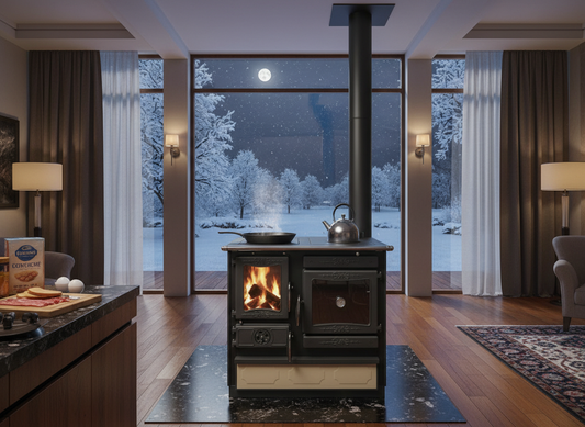 Guliver Cream Porcelain Enamel with cast iron Cooktop and Decorative Cast Iron Doors