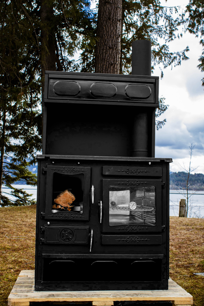 Guliver Wood Cook Stove with Top Warming Oven - Black