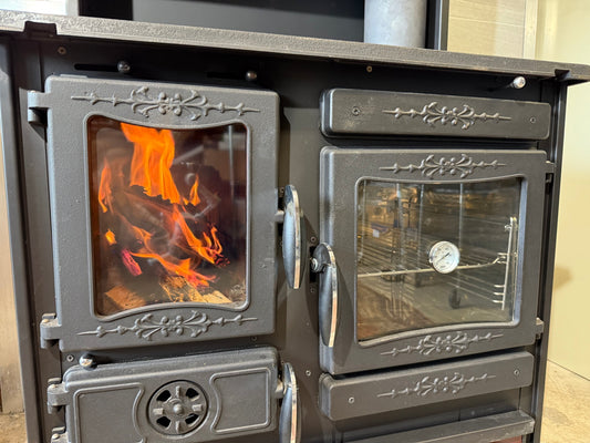 Guliver Wood Cook Stove with Top Warming Oven - Black