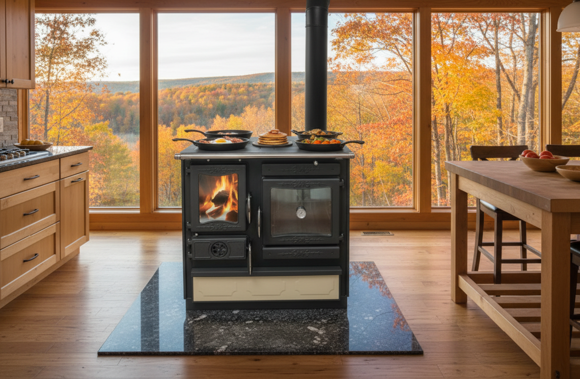 Guliver Cream Porcelain Enamel with cast iron Cooktop and Decorative Cast Iron Doors