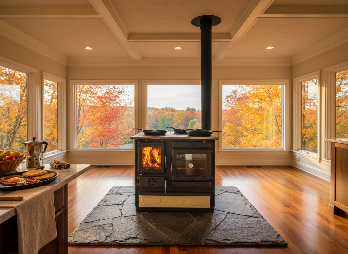 Guliver Cream Porcelain Enamel with cast iron Cooktop and Decorative Cast Iron Doors