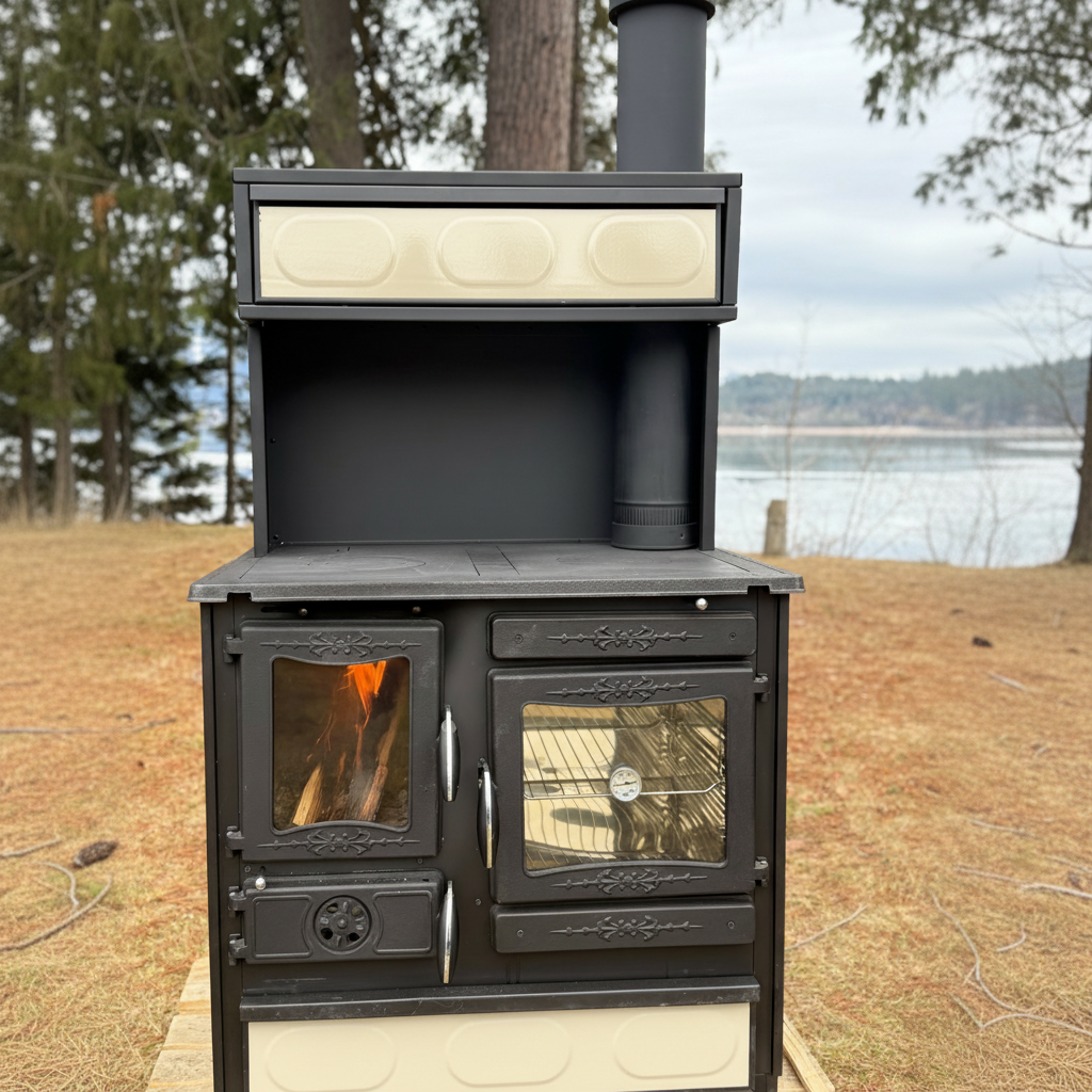 Guliver Wood Cook Stove Enamel Cream w/warming closet