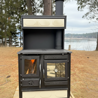 Guliver Wood Cook Stove Enamel Cream w/warming closet