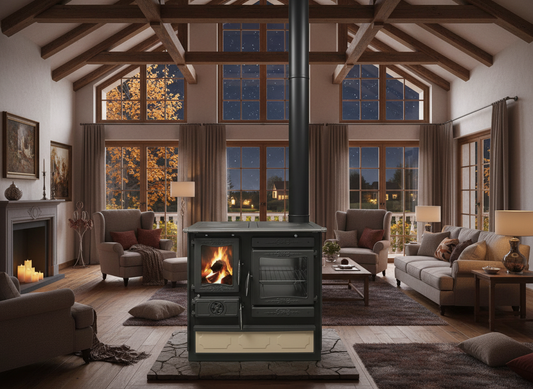 Guliver Cream Porcelain Enamel with cast iron Cooktop and Decorative Cast Iron Doors