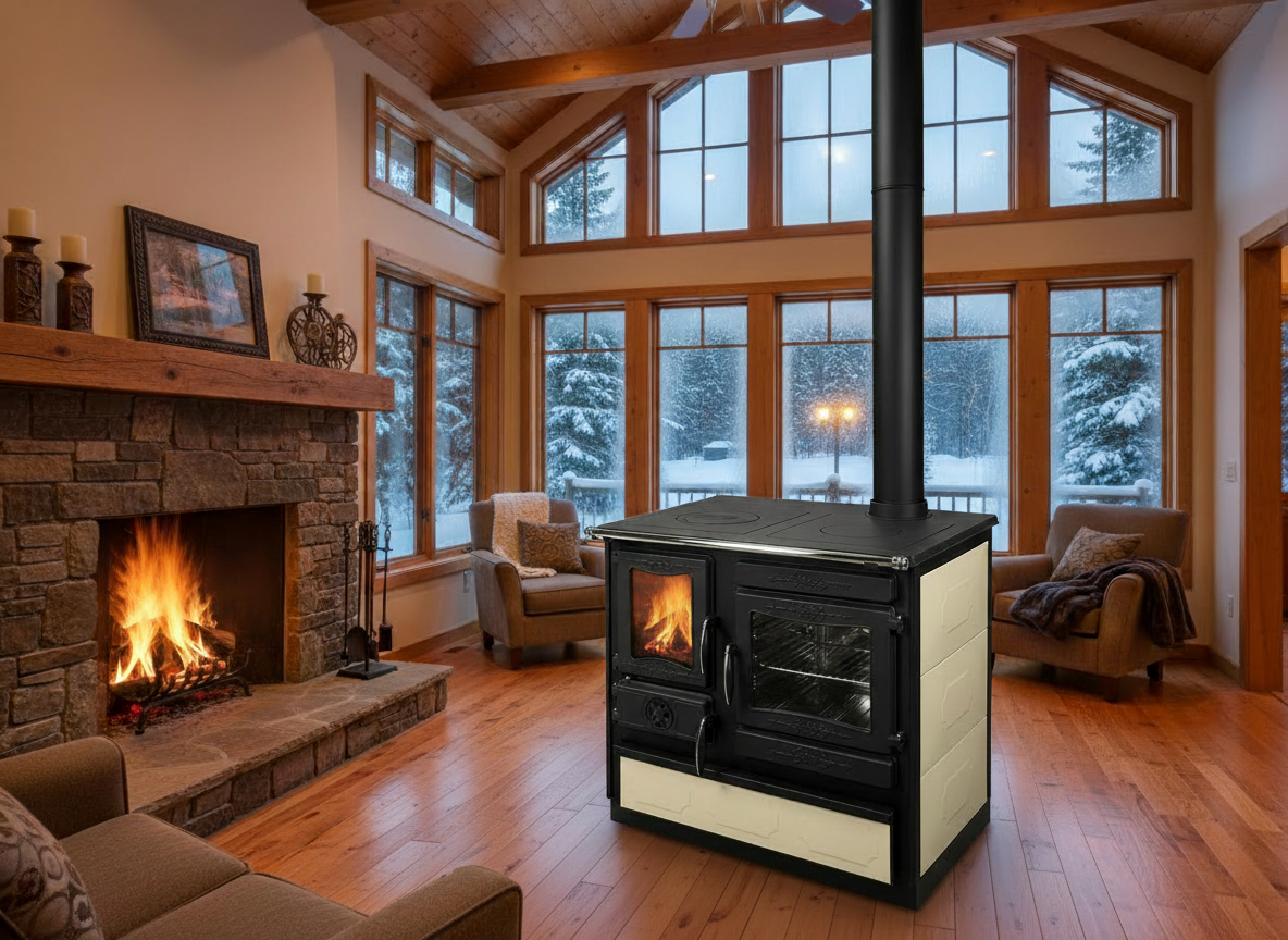 Guliver Cream Porcelain Enamel with cast iron Cooktop and Decorative Cast Iron Doors