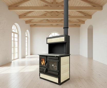 Guliver Wood Cook Stove Enamel Cream w/warming closet