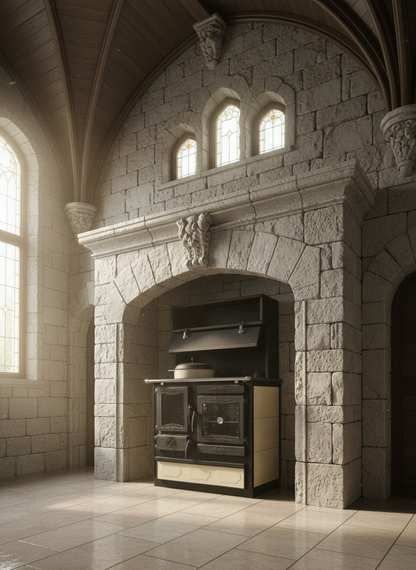 Guliver Wood Cook Stove Enamel Cream w/warming closet