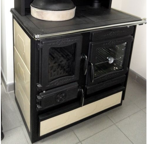 Guliver Cream Porcelain Enamel with cast iron Cooktop and Decorative Cast Iron Doors