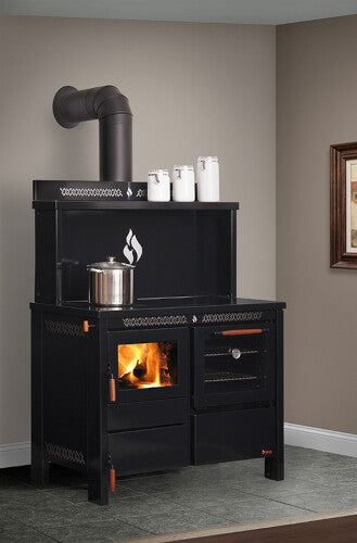 Heco 420 Wood & Coal Cook Stove - Three Panel Top, Glass Doors + Closet